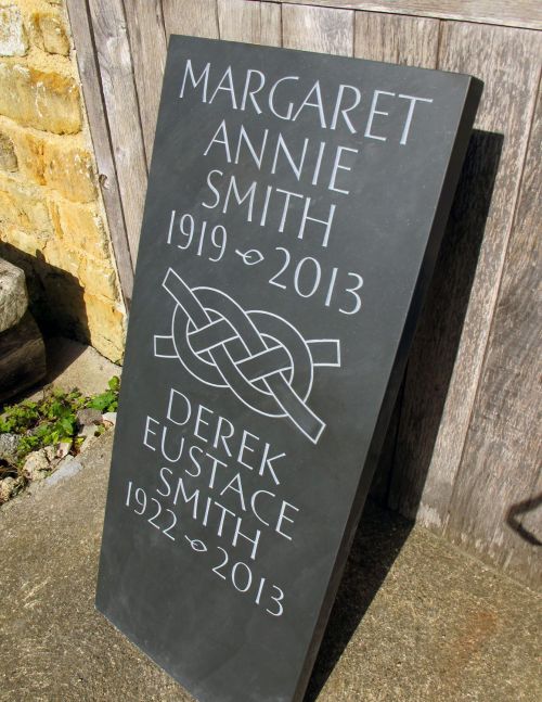 Headstone in Delabole Slate, workshop image.